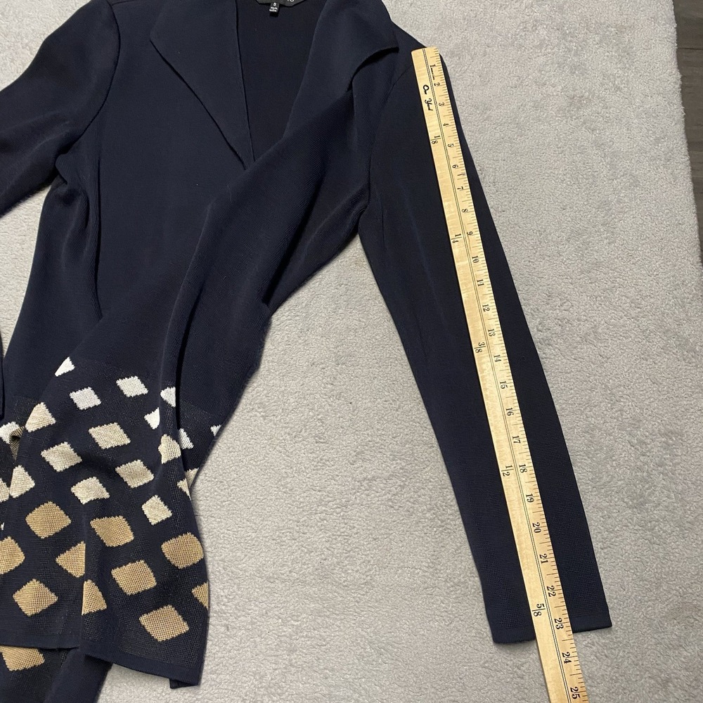 Ming Wang Cardigan Small Dark Navy Blue Geometric Knit Clasp Jacket - Picture 5 of 7